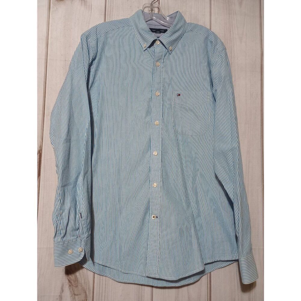 Tommy Hilfiger Shirt Men's‎ Medium Turquoise Button Front Long Sleeve
